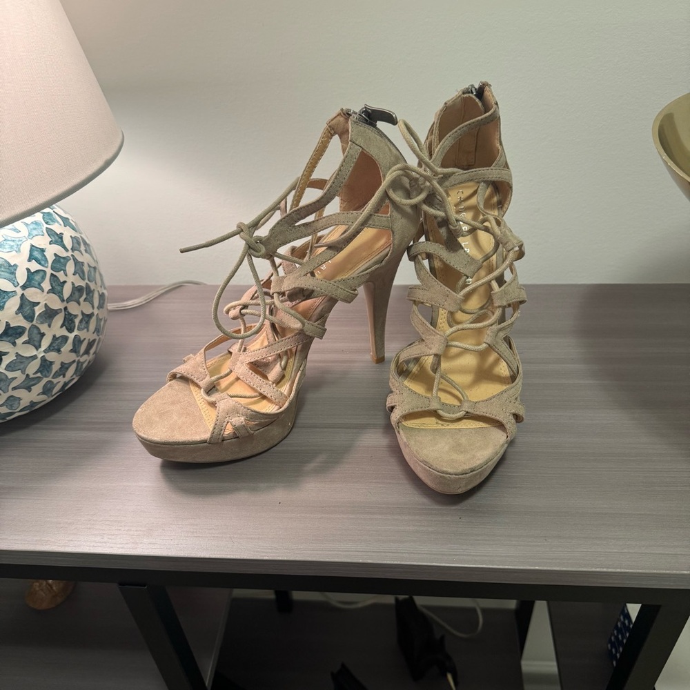 ✨ Chinese Laundry Nude Suede Lace-Up Heels — Size 9